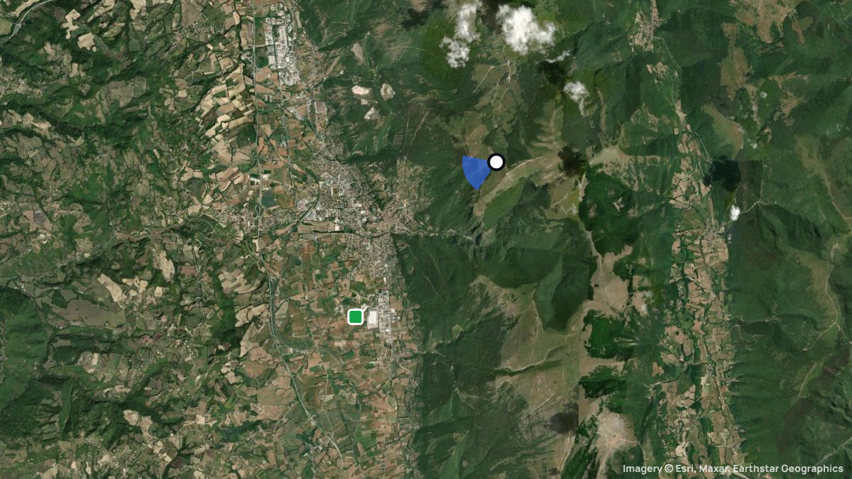 Satellite map of Gualdo Tadino with its launches and landings