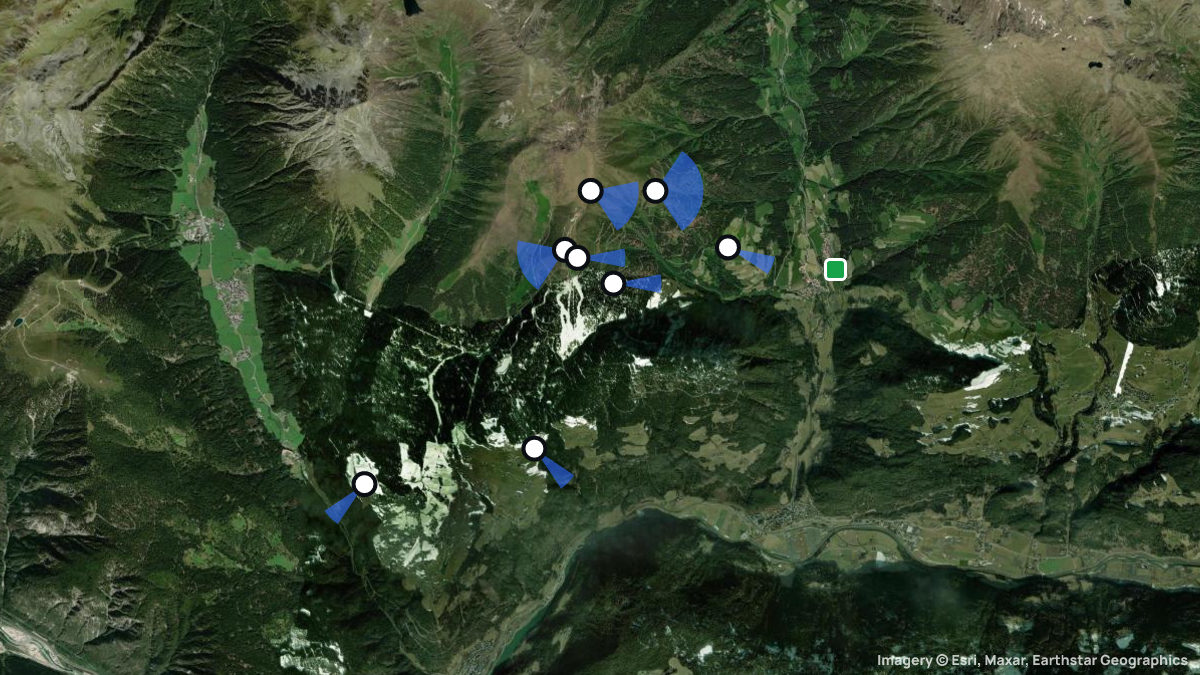 Satellite map of Gitschberg with its launches and landings