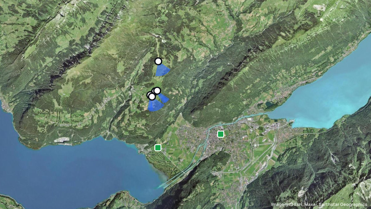Satellitenkarte von Amisbühl mit Start- und Landeplätzen