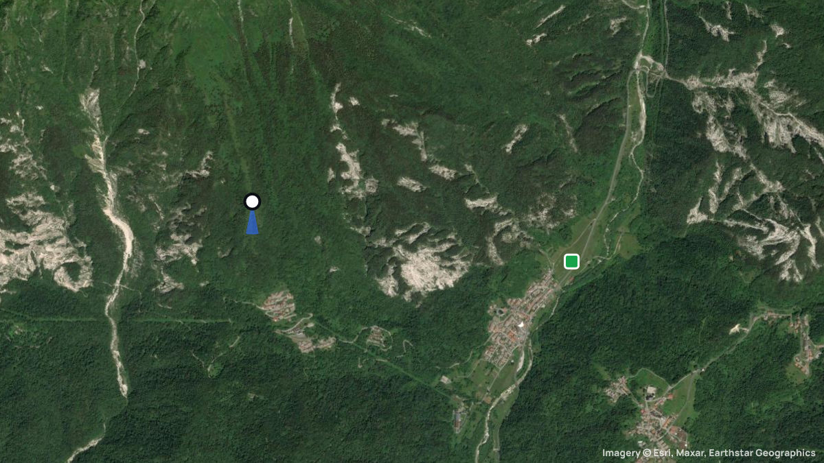 Satellite map of Monte Postoucicco with its launches and landings