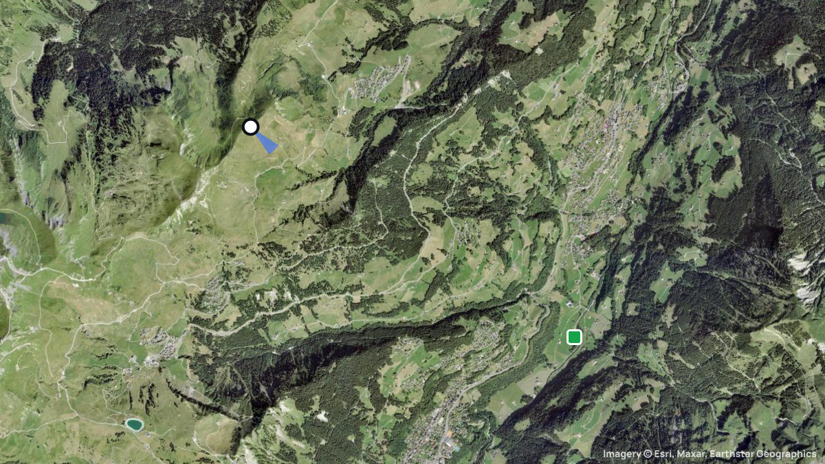 Satellitenkarte von Aiguille de Champeys mit Start- und Landeplätzen