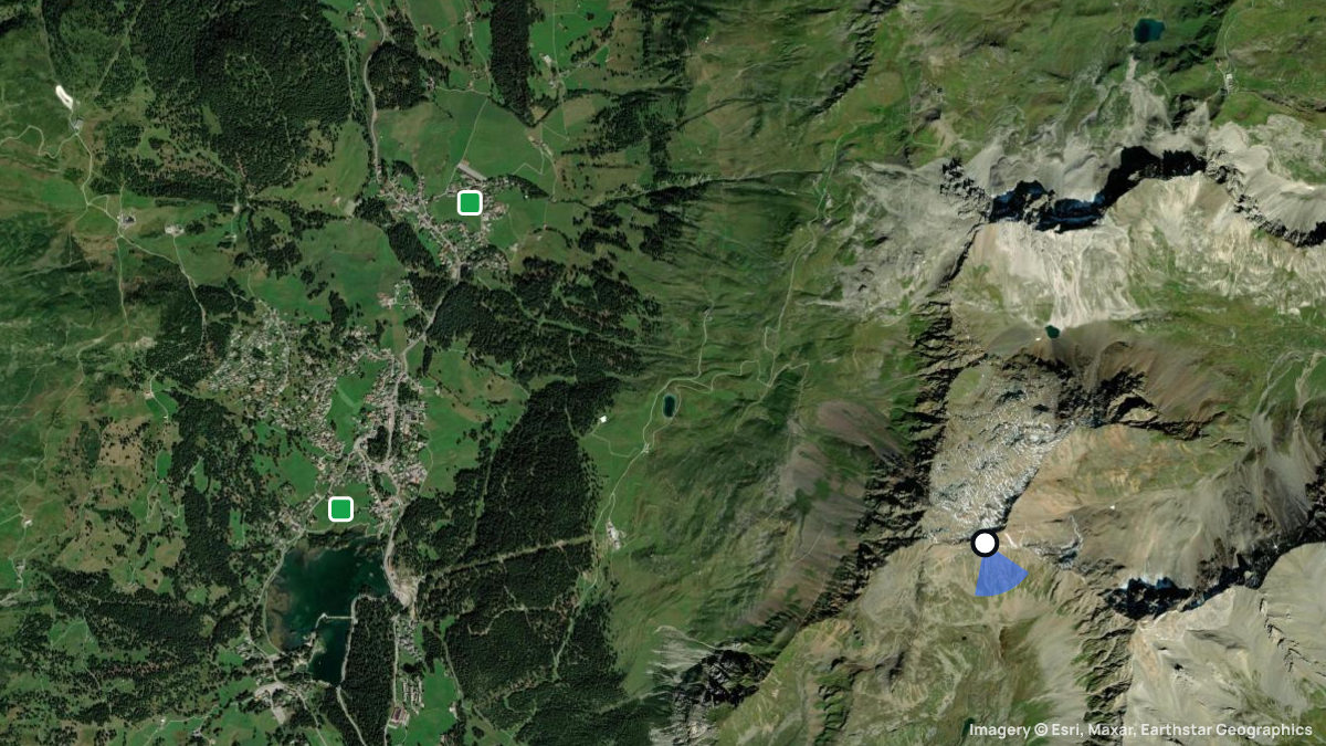 Satellitenkarte von Parpaner Rothorn mit Start- und Landeplätzen