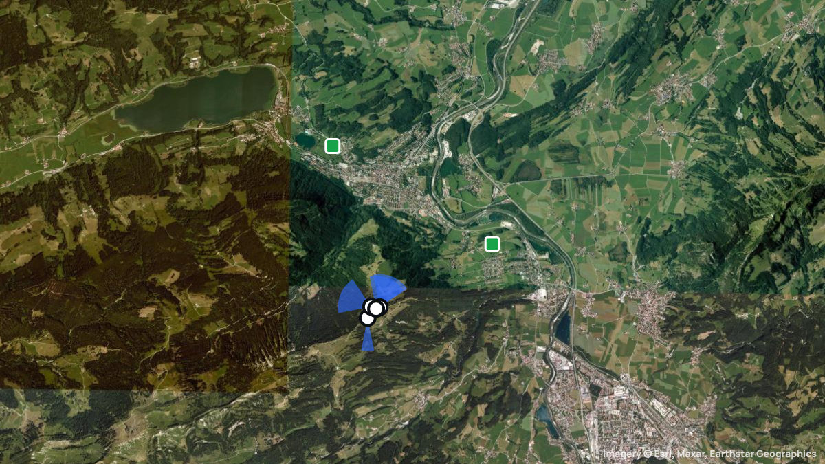 Satellitenkarte von Mittag mit Start- und Landeplätzen