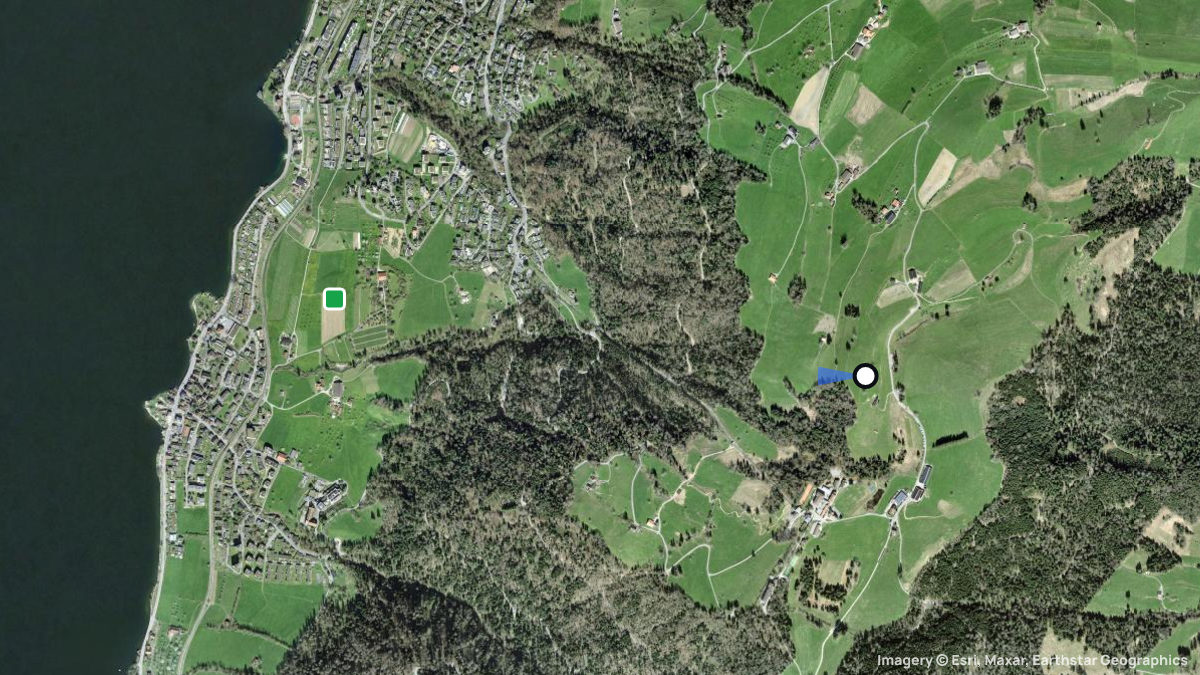 Satellitenkarte von Zugerberg mit Start- und Landeplätzen