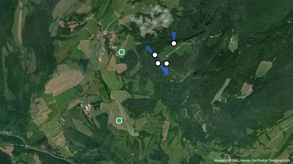 Satellite map of Mont Poupet with its launches and landings
