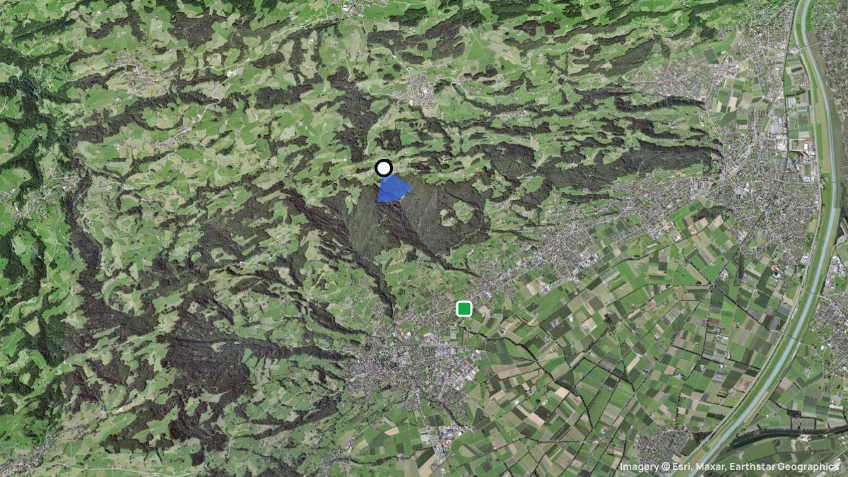 Satellitenkarte von St. Anton mit Start- und Landeplätzen