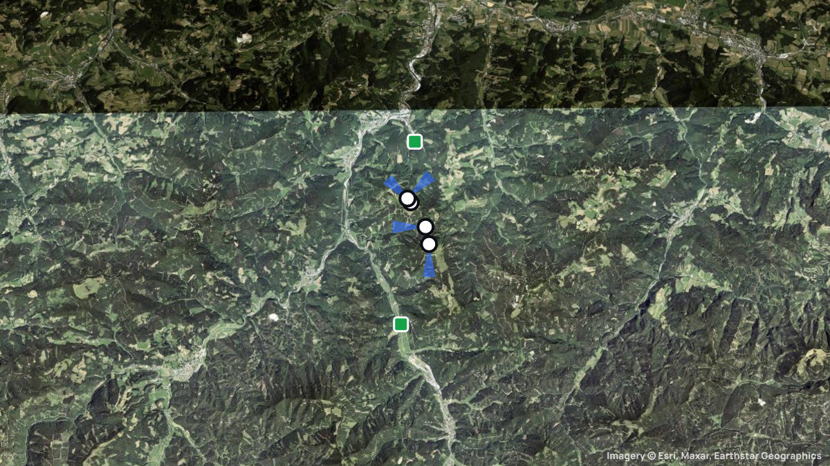 Satellitenkarte von Muckenkogel mit Start- und Landeplätzen