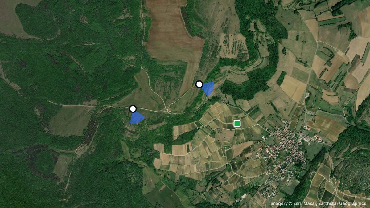 Satellite map of Meloisey with its launches and landings