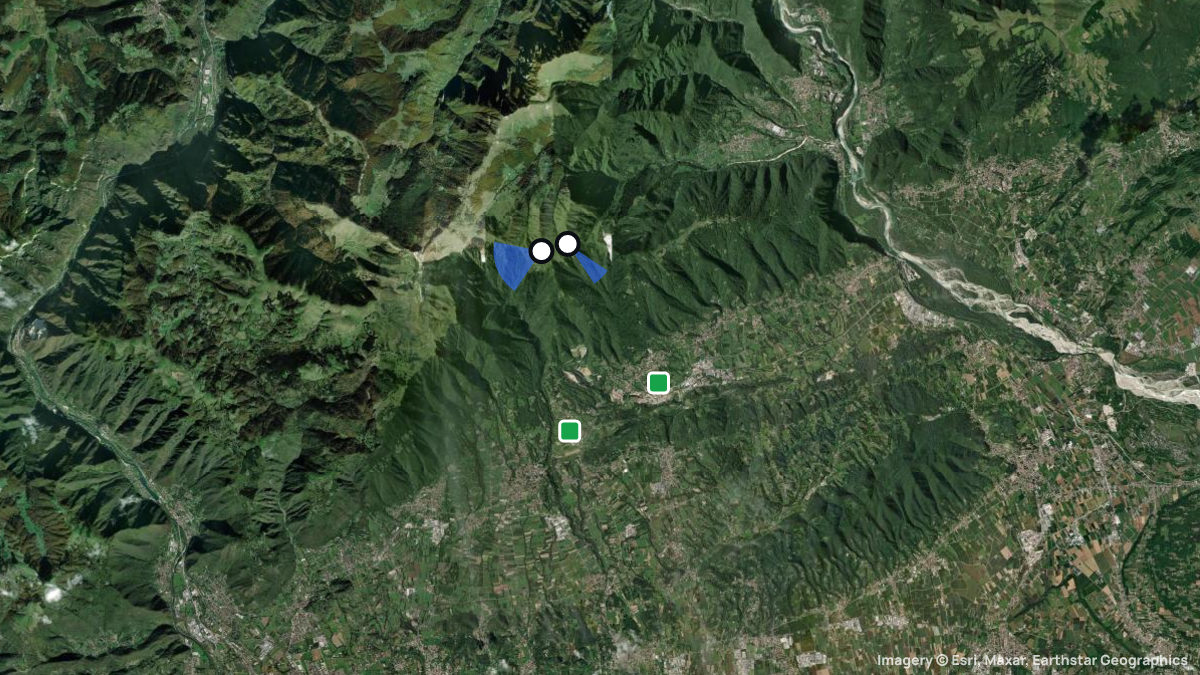 Satellite map of Possagno with its launches and landings