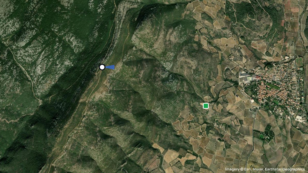 Satellite map of Pech des Faysettes with its launches and landings