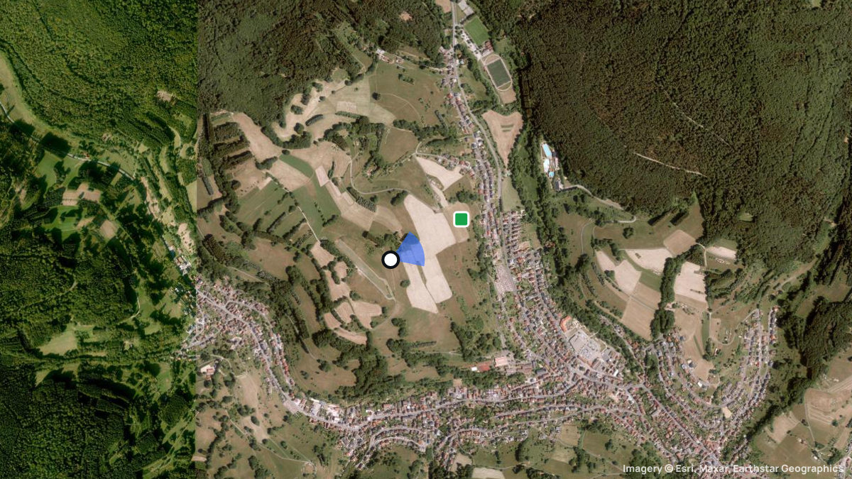 Satellitenkarte von Heuberg mit Start- und Landeplätzen