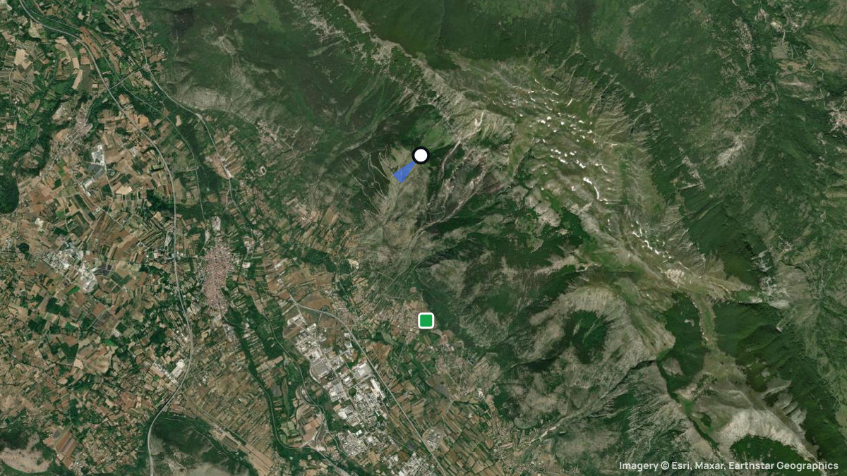 Satellite map of Colle Delle Vacches with its launches and landings