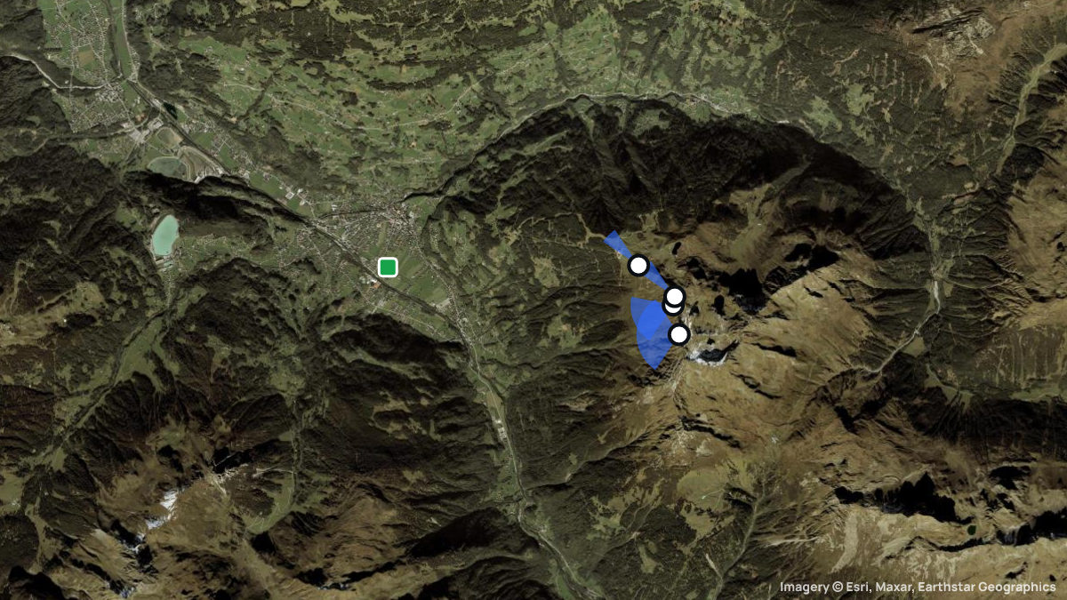 Satellite map of Hochjoch with its launches and landings