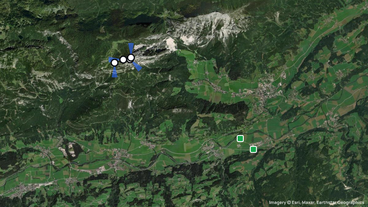 Satellitenkarte von Stoderzinken mit Start- und Landeplätzen