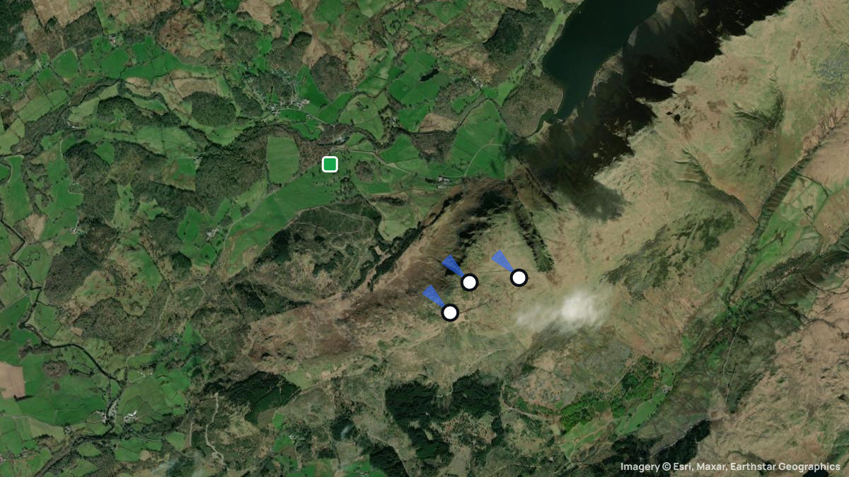 Satellite map of Wastwater Screes with its launches and landings