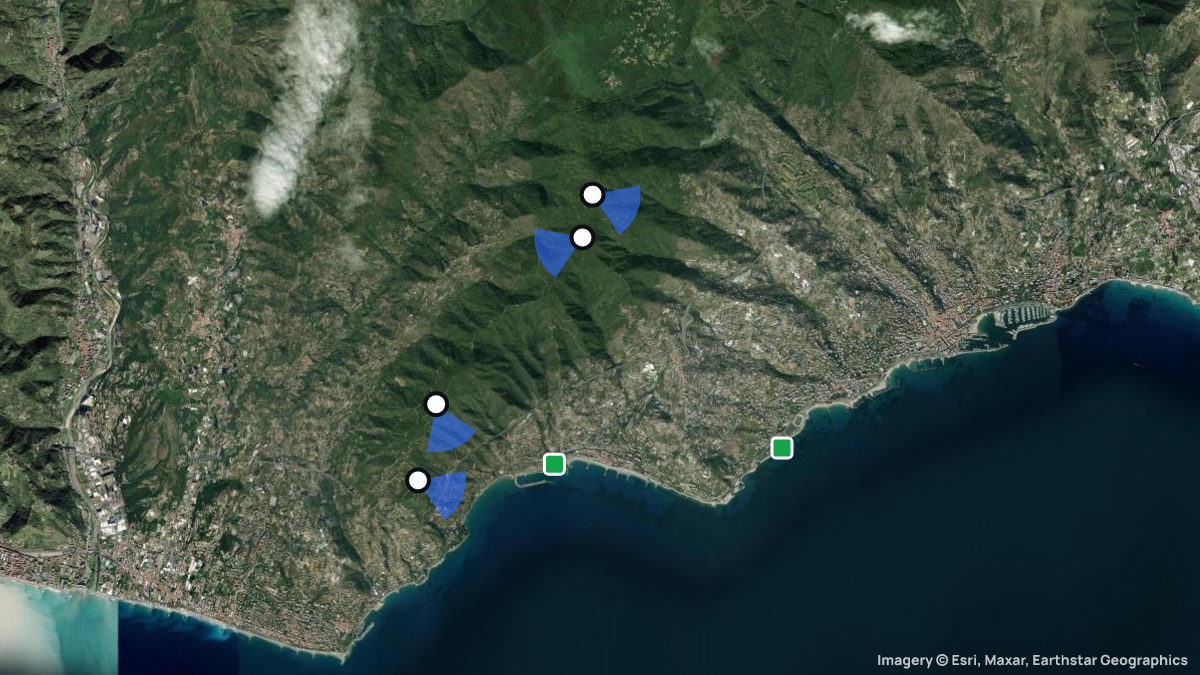 Satellite map of Ospedaletti with its launches and landings