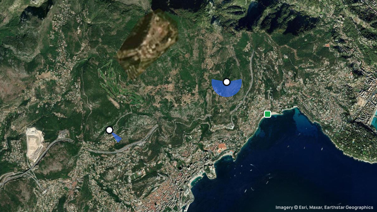 Satellitenkarte von Mont Gros Monaco mit Start- und Landeplätzen