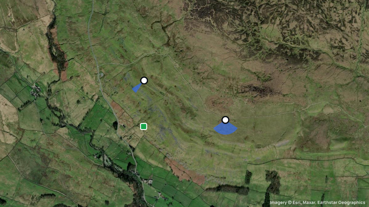 Satellitenkarte von Stags Fell mit Start- und Landeplätzen