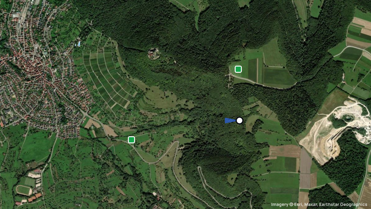 Satellitenkarte von Hohenneuffen W mit Start- und Landeplätzen