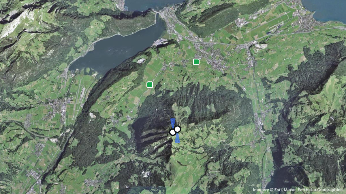 Satellitenkarte von Stanserhorn mit Start- und Landeplätzen