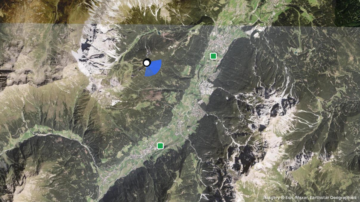 Satellitenkarte von Kreuzjoch - Schlick 2000 mit Start- und Landeplätzen