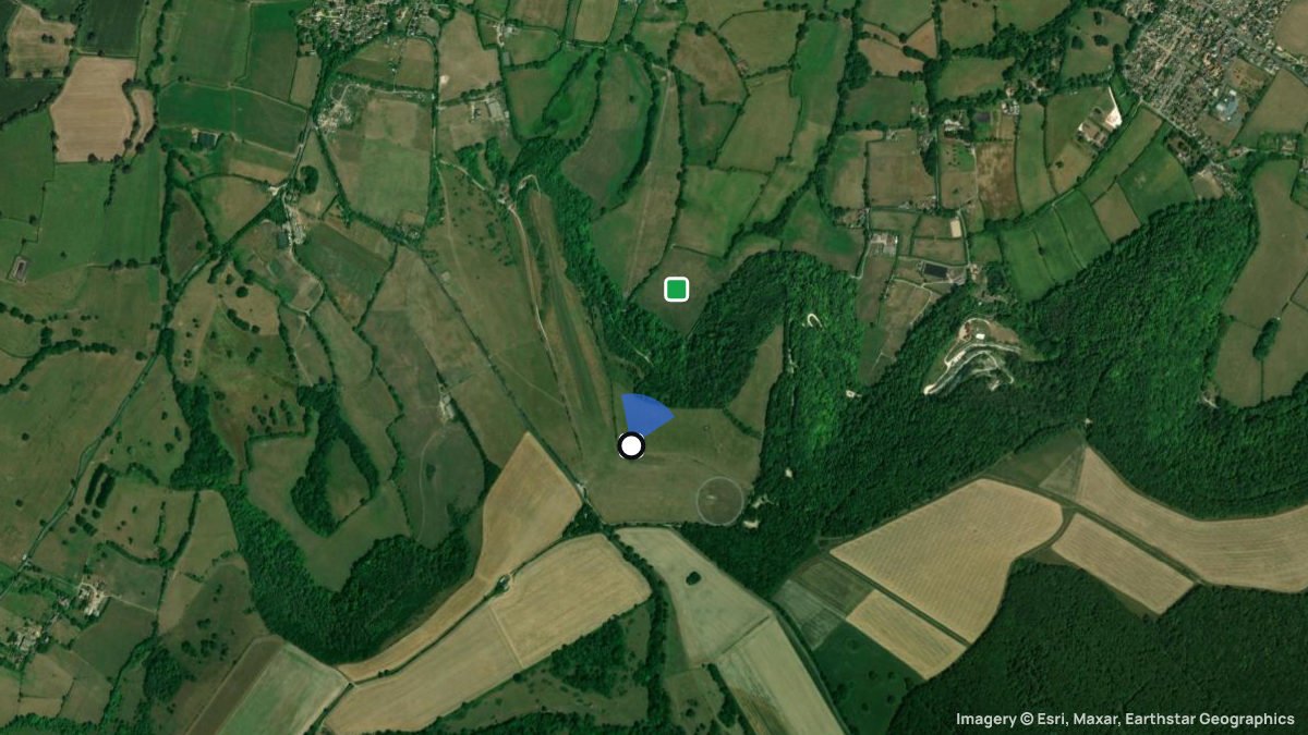 Satellitenkarte von Okeford Hill mit Start- und Landeplätzen