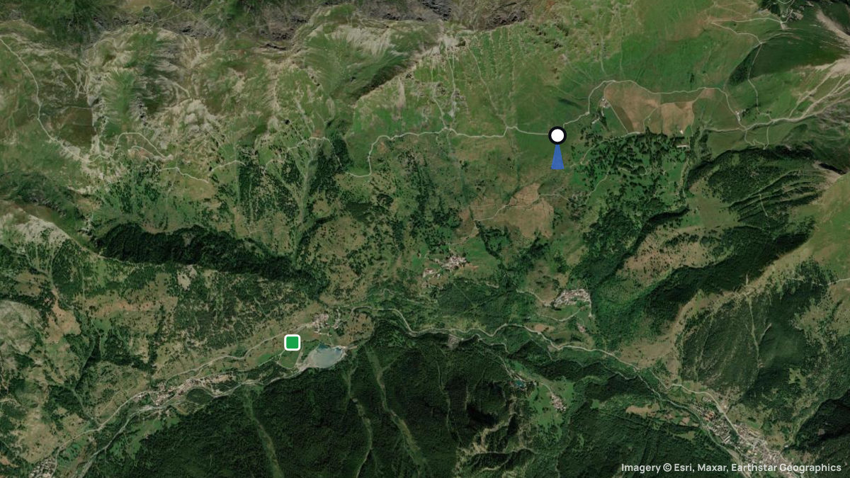 Satellite map of Pian dell'Alpe with its launches and landings
