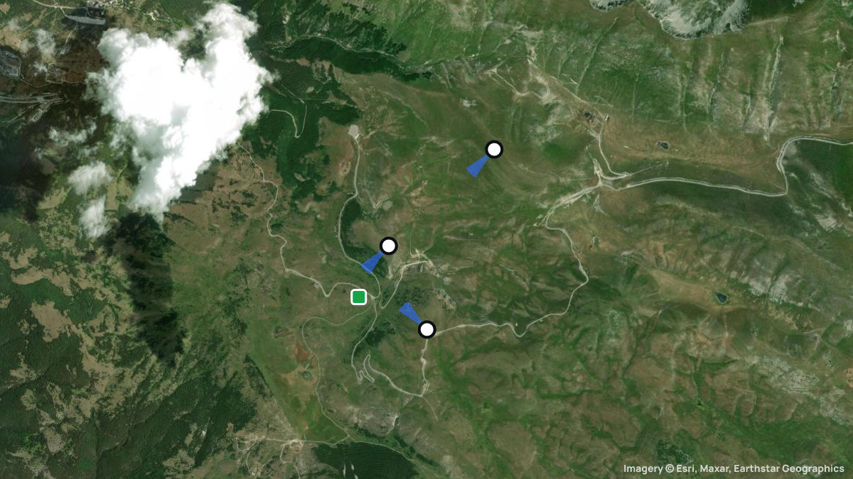 Satellite map of Monte Cristo with its launches and landings
