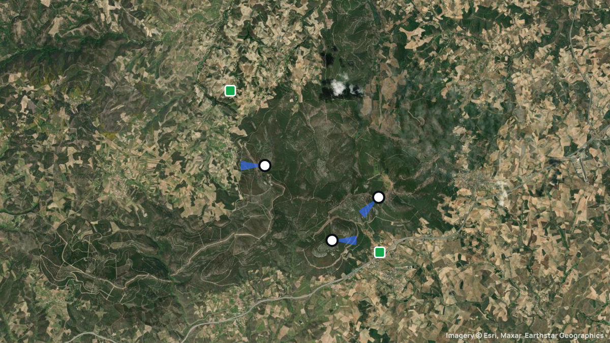 Satellite map of Mirandela with its launches and landings