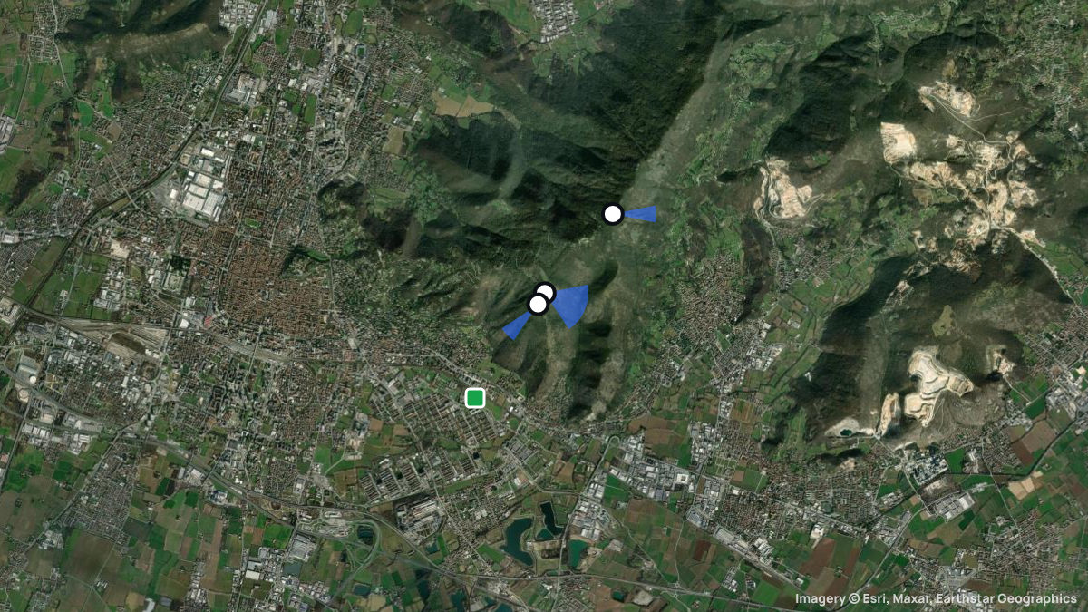 Satellite map of Monte Maddalena with its launches and landings