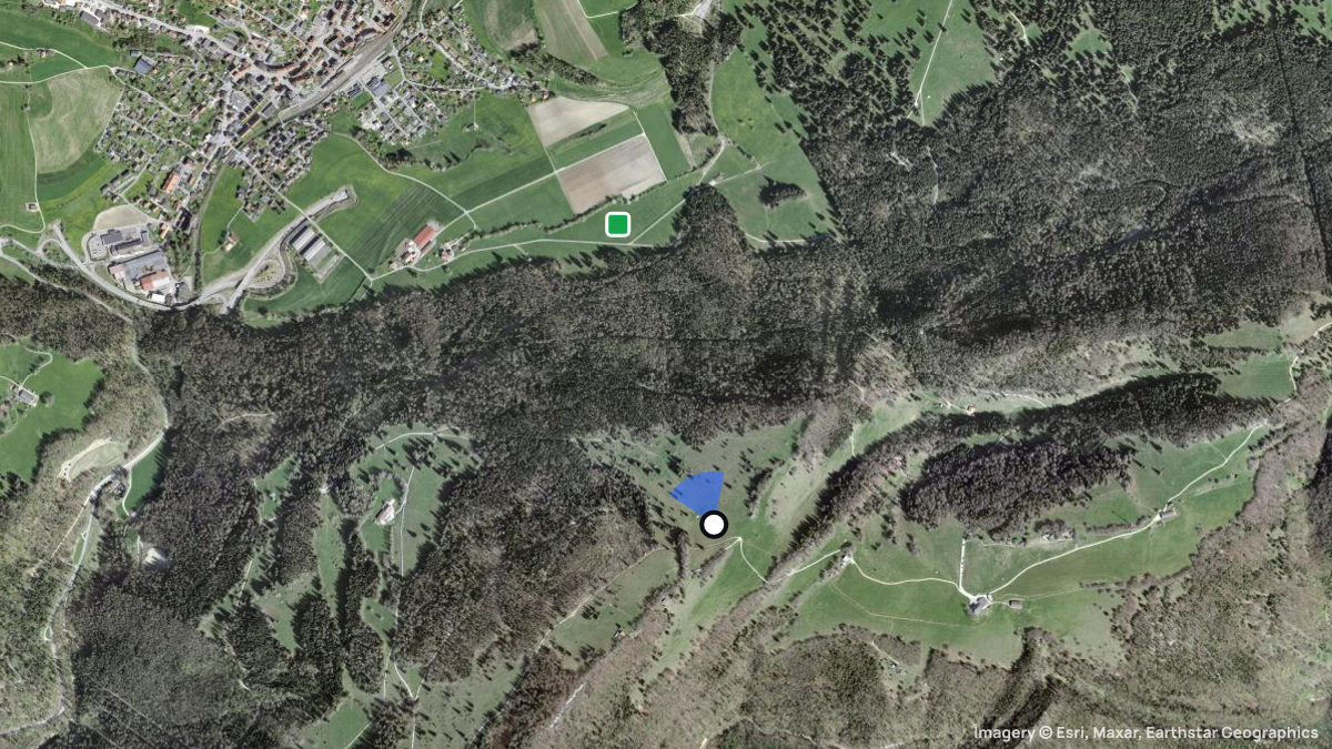 Satellitenkarte von Montoz Nord mit Start- und Landeplätzen
