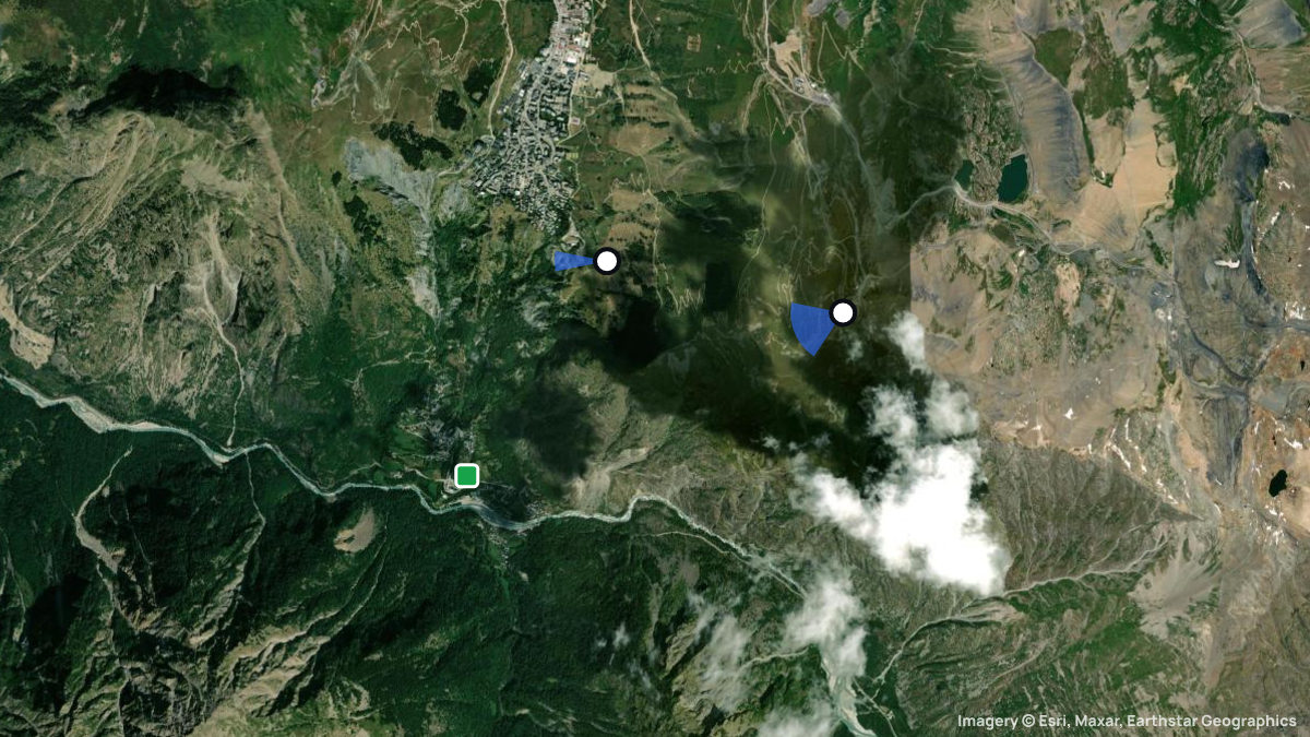 Satellitenkarte von Les Deux Alpes mit Start- und Landeplätzen