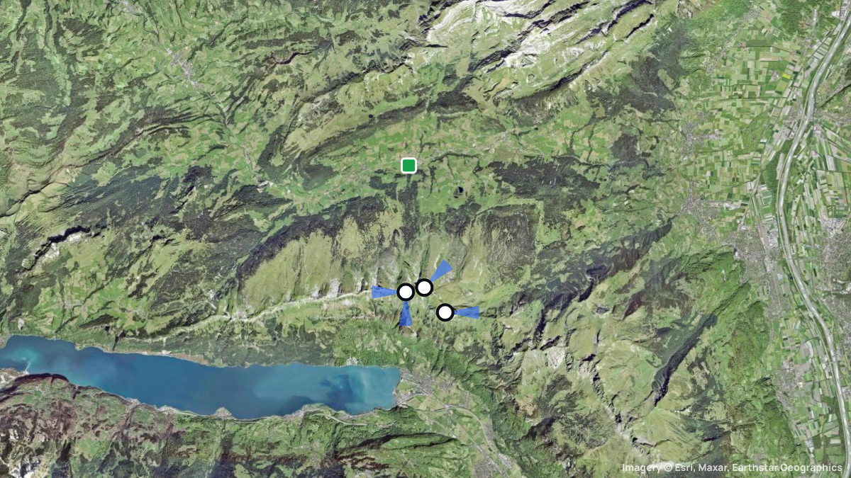 Satellite map of Chäserugg with its launches and landings