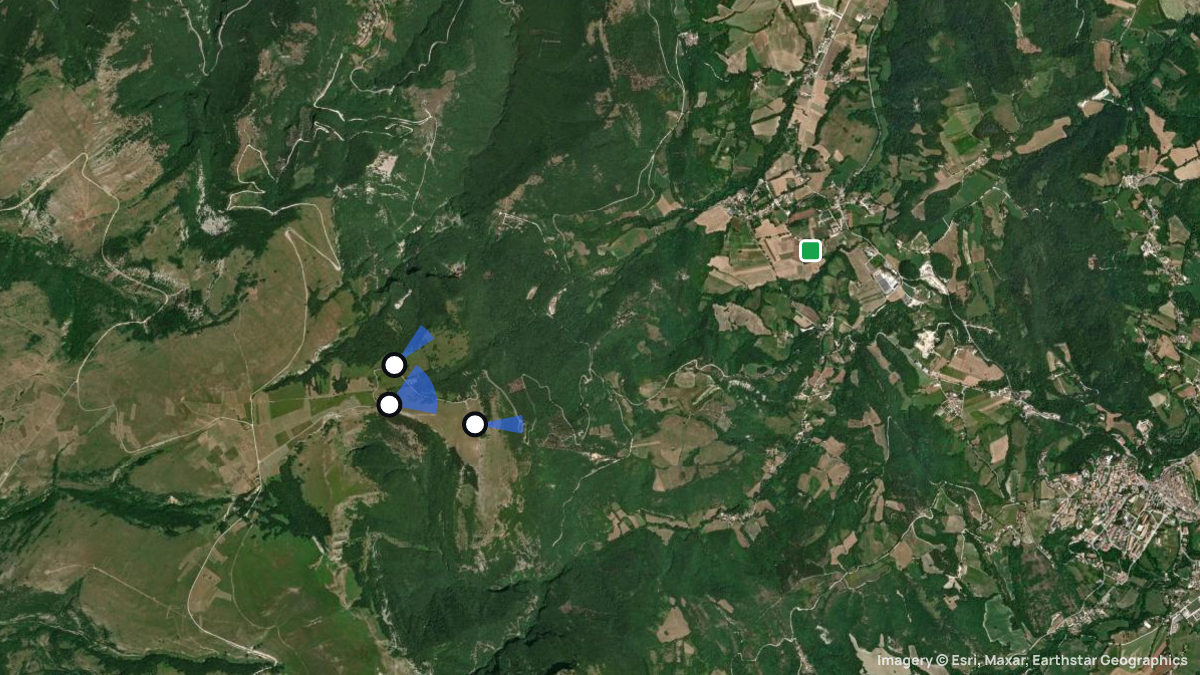 Satellite map of Piani di Montioli with its launches and landings