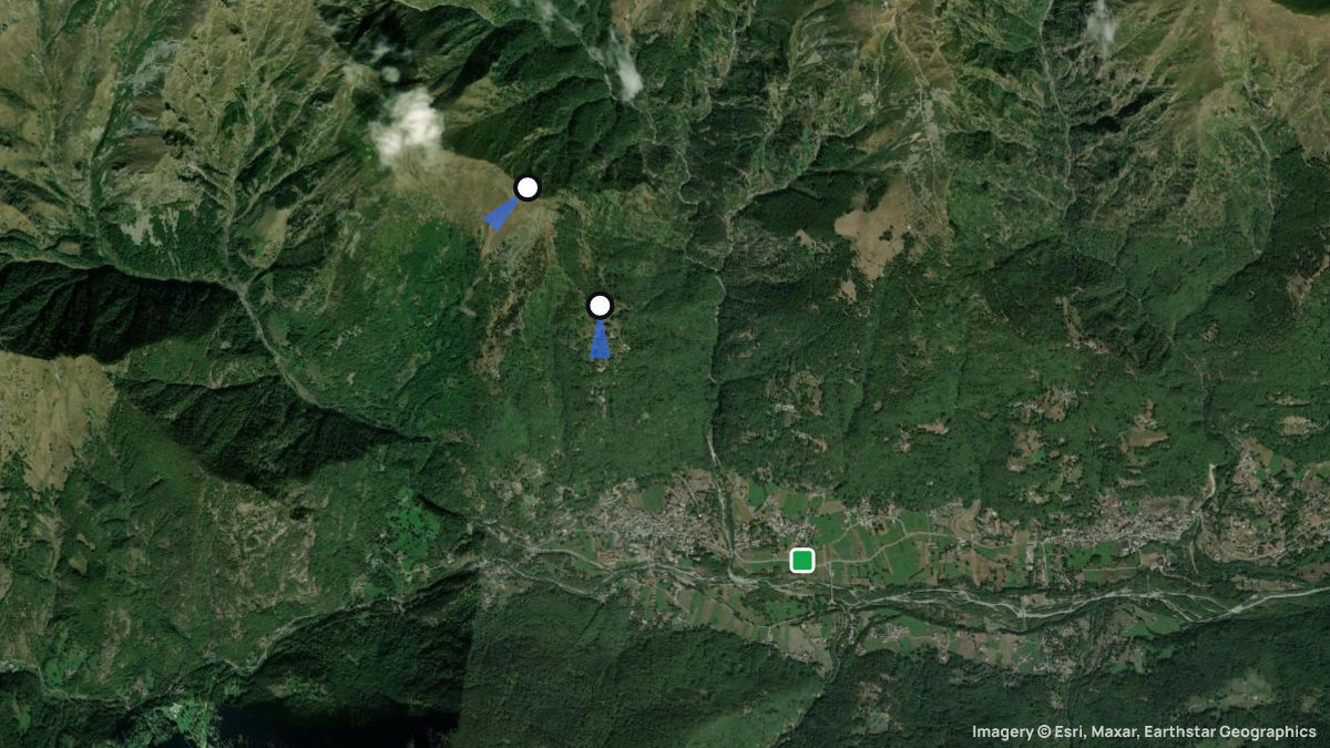 Satellite map of Serre Sarsena with its launches and landings