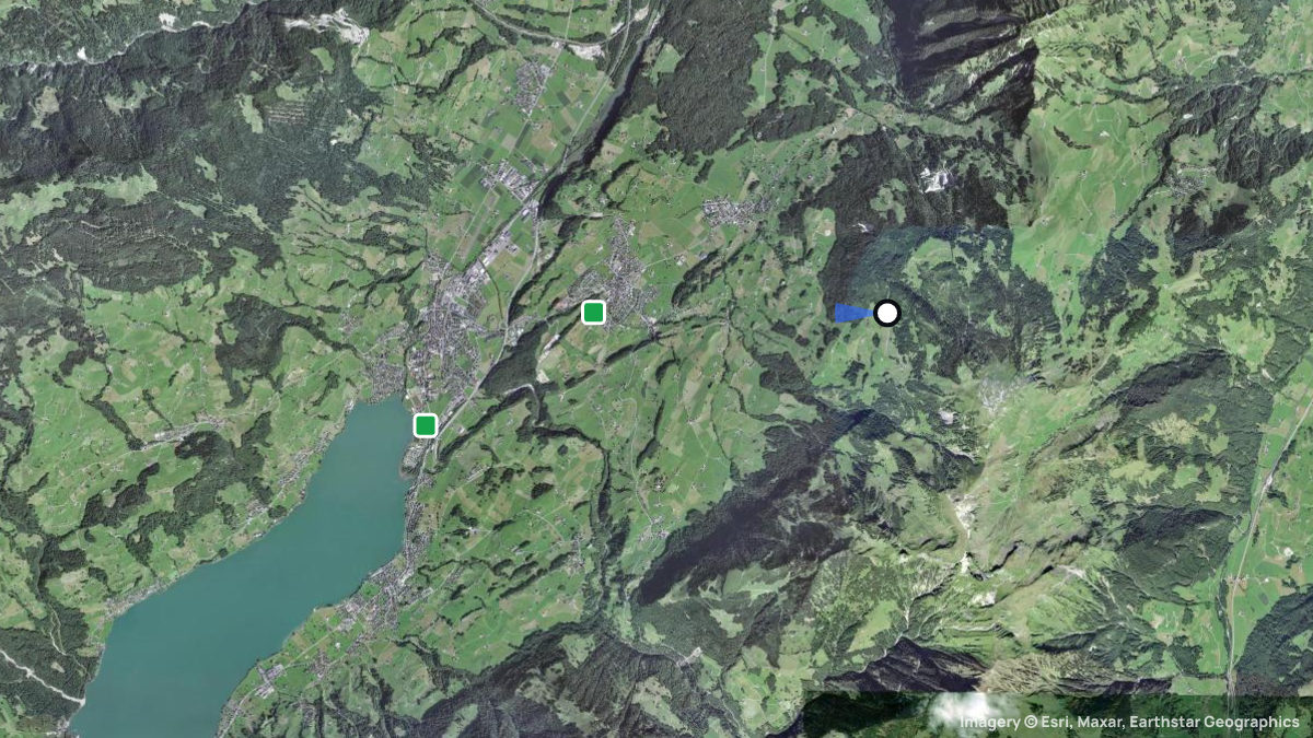 Satellitenkarte von Ruelen mit Start- und Landeplätzen