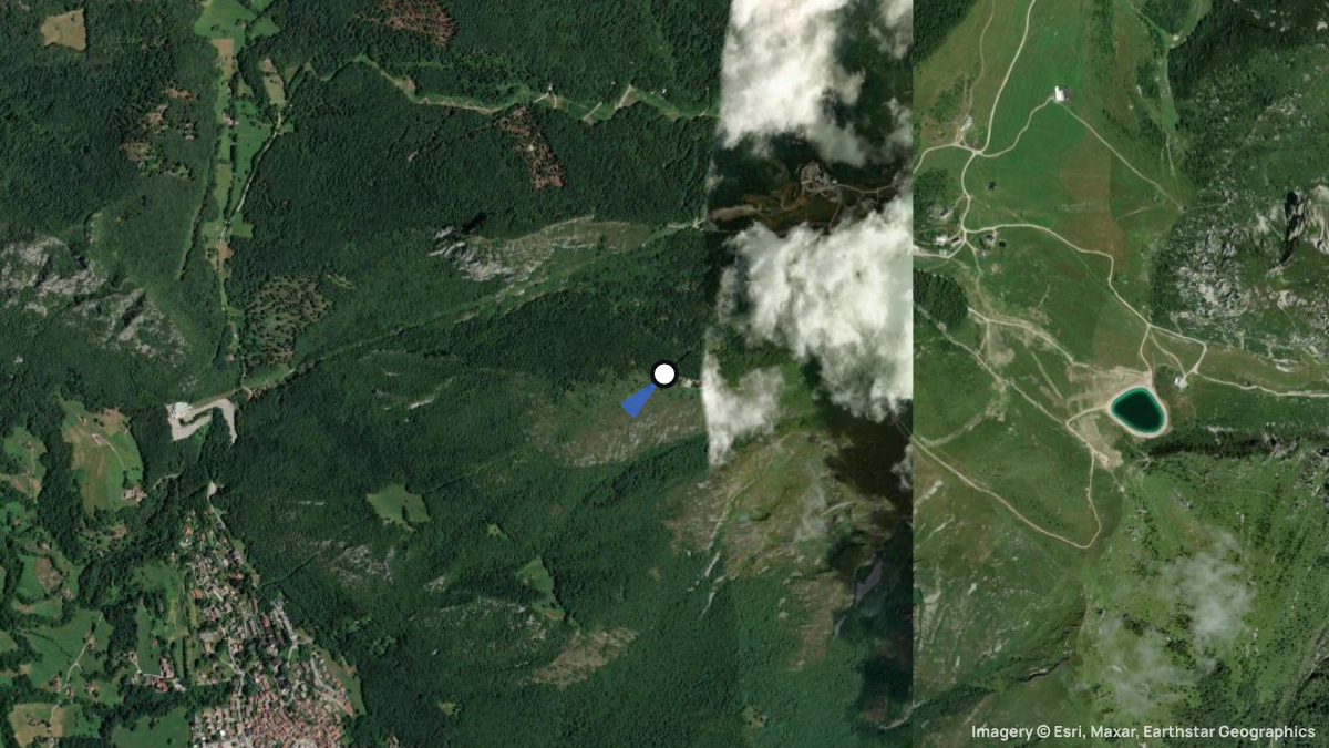 Satellitenkarte von Piana da Bobbio mit Start- und Landeplätzen