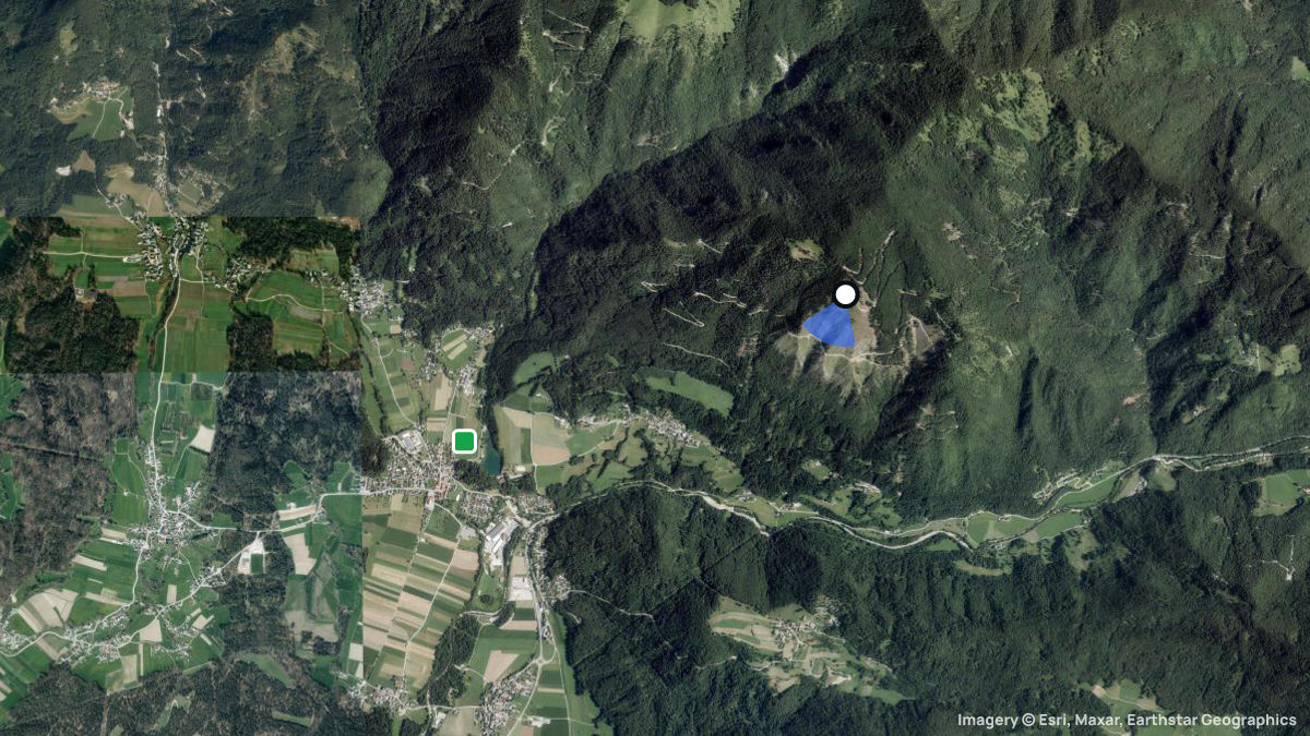 Satellite map of Potoska Gora with its launches and landings