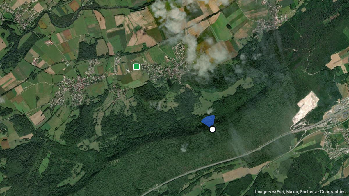 Satellitenkarte von Cote du Bois des Grands Cantons mit Start- und Landeplätzen