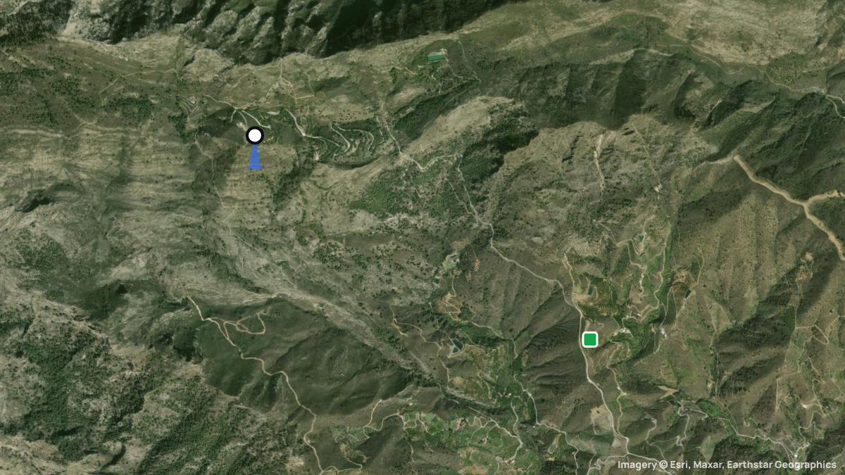 Satellite map of La Pena Escrita with its launches and landings