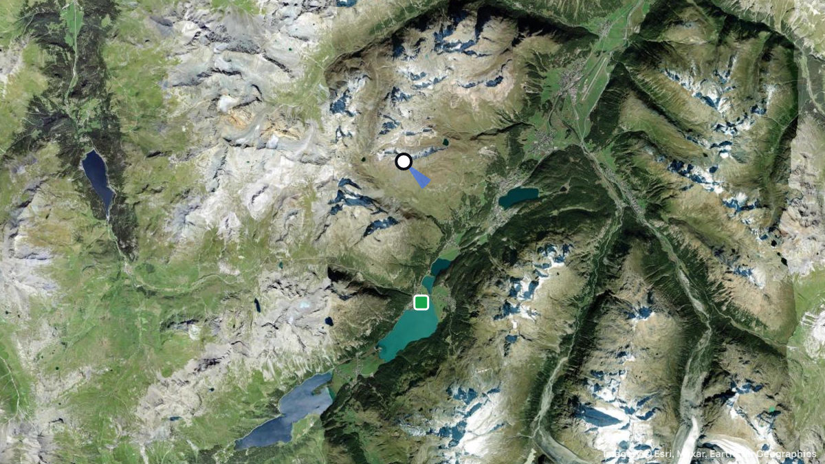 Satellitenkarte von Piz Nair mit Start- und Landeplätzen