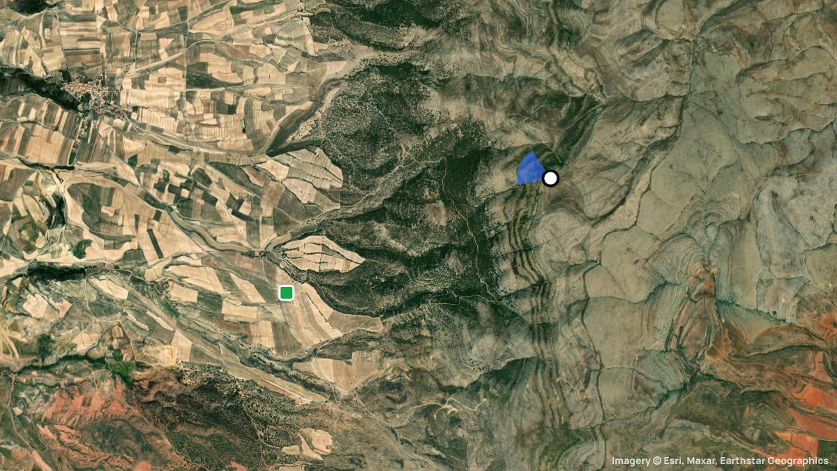 Satellite map of El Pobo/Escorihuela with its launches and landings