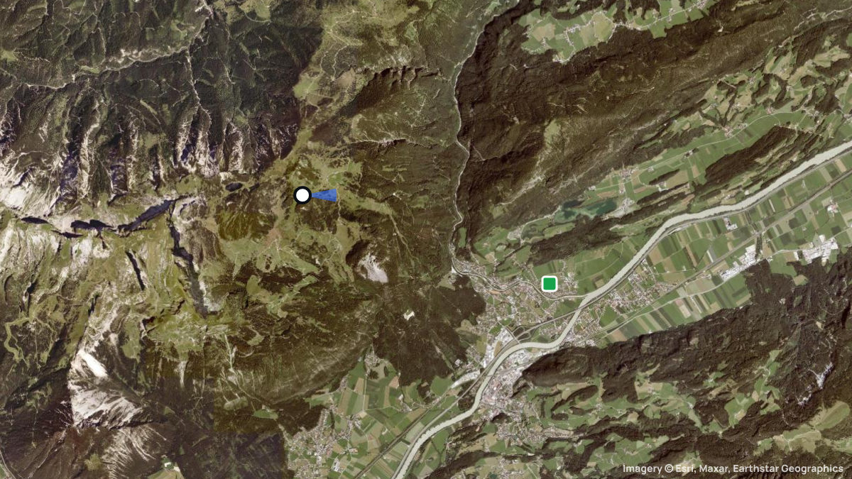 Satellitenkarte von Roßkogel mit Start- und Landeplätzen