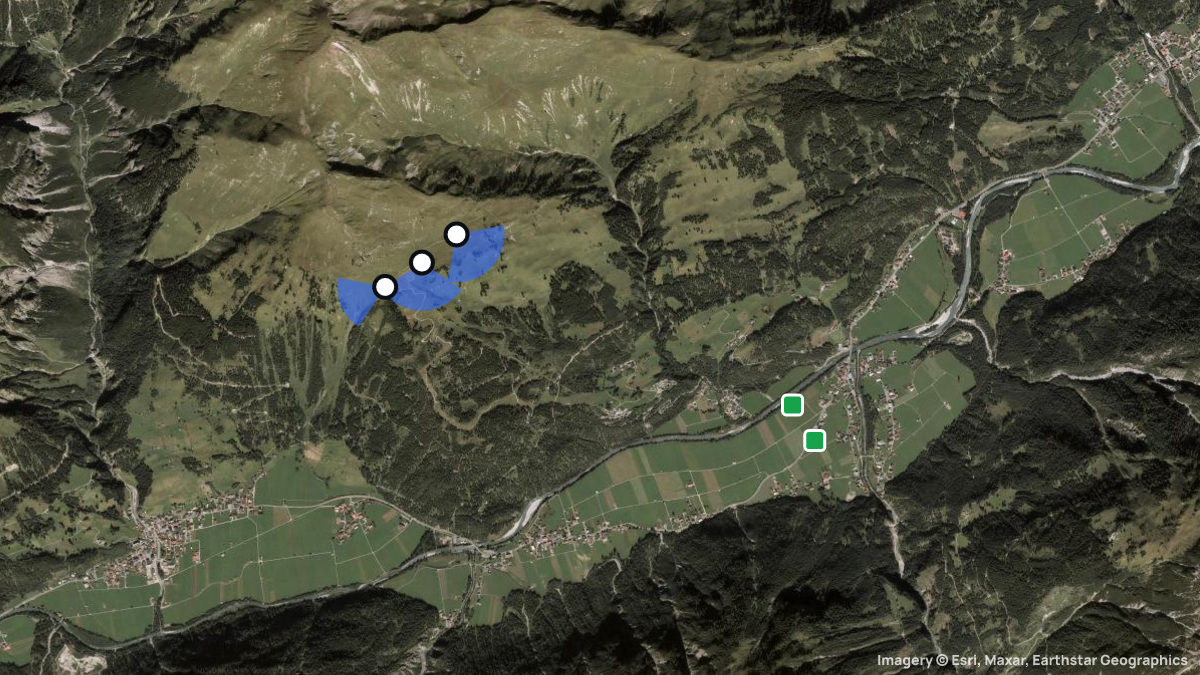 Satellitenkarte von Jöchelspitze mit Start- und Landeplätzen