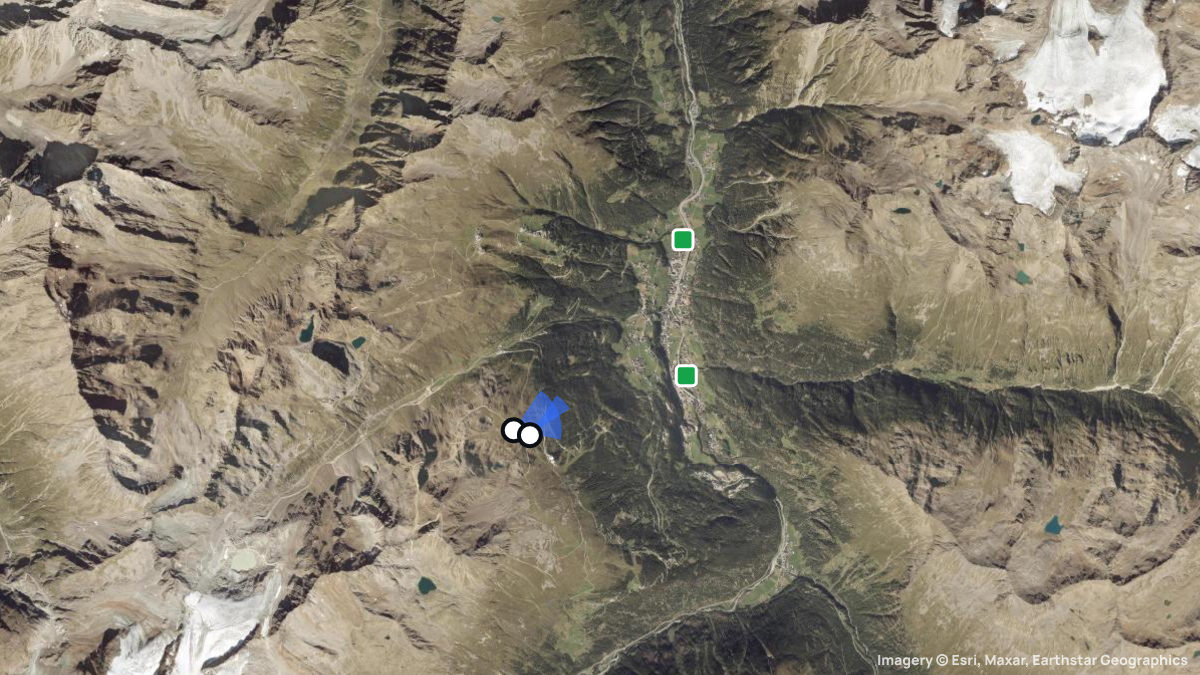 Satellite map of Gaislachkogel with its launches and landings