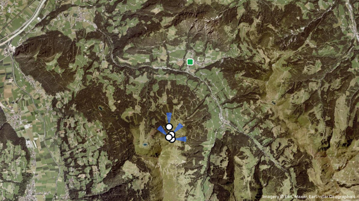 Satellitenkarte von Wiedersberger Horn mit Start- und Landeplätzen