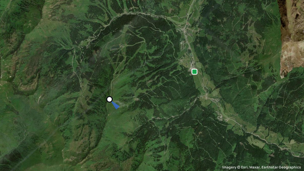 Satellite map of Riesner Alm with its launches and landings