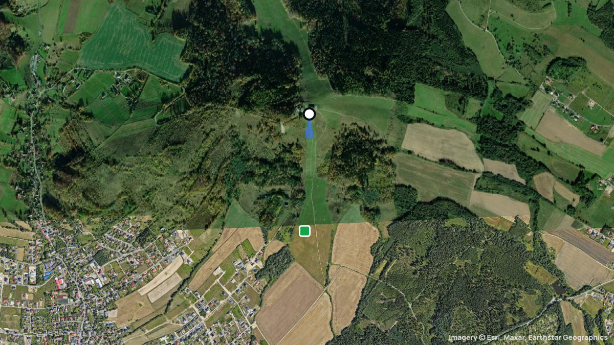 Satellite map of Gora Szybowcowa with its launches and landings