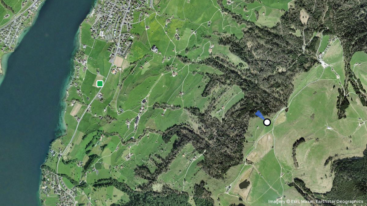 Satellitenkarte von Rigi-Seebodenalp mit Start- und Landeplätzen