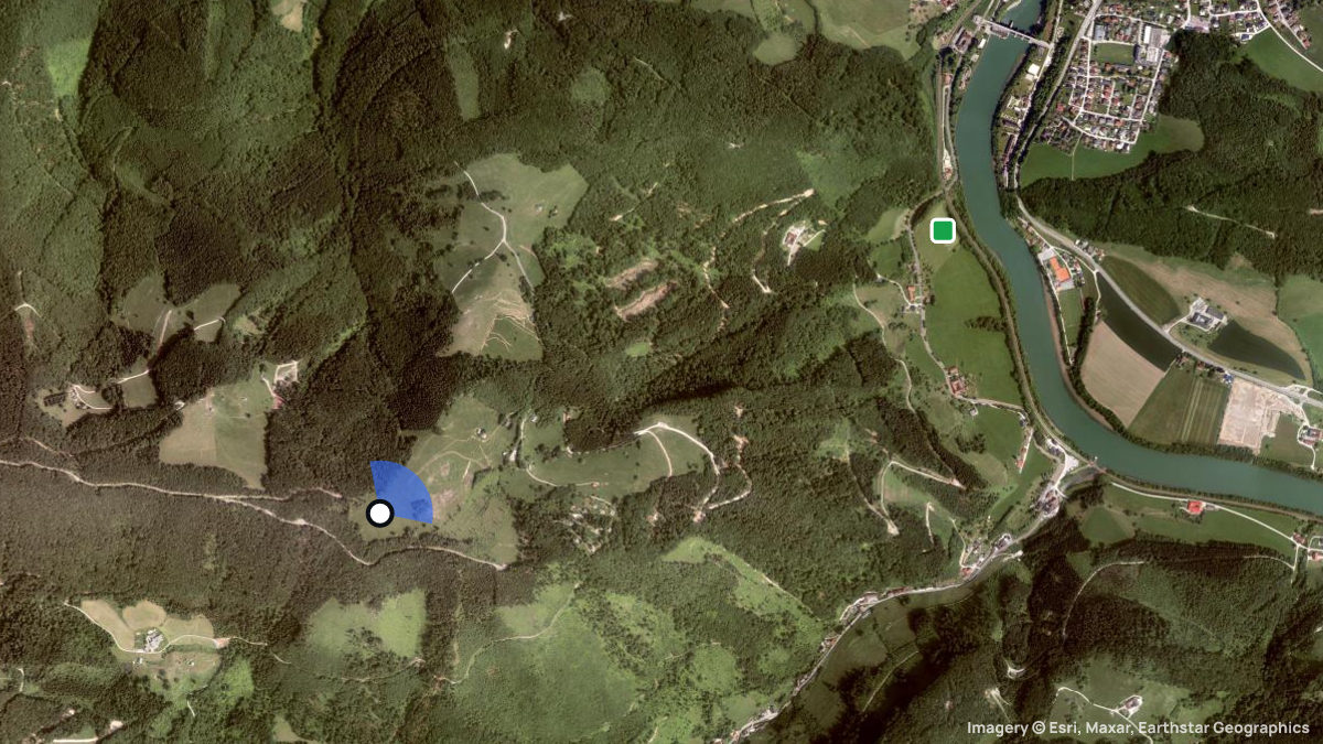Satellitenkarte von Herndleck mit Start- und Landeplätzen